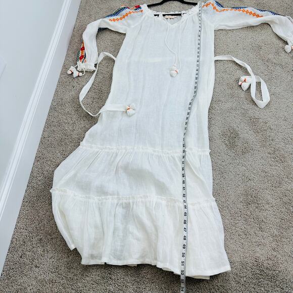 Tory Burch Embroidered Split Neck Long Sleeve Peasant Dress belted Women's Small - Picture 8 of 8